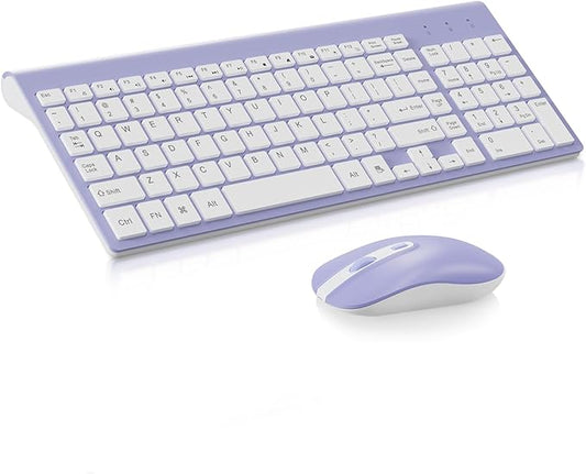 cimetech Wireless Keyboard and Mouse Combo, Compact Full Size Wireless Computer Keyboard and Mouse Set 2.4G Ultra-Thin Sleek Design for Windows, Computer, Desktop, PC, Notebook - Purple