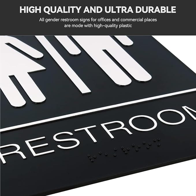 Self-Adhesive Business Restroom Sign, ADA Compliant Braille Unisex Bathroom Sign, Size: 9" X 6" (Unisex)