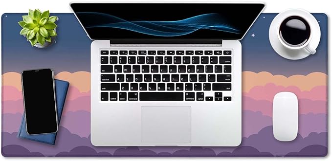 SSOIU Cute Clouds Purple Desk Mat, Extra Large XXL Gaming Mouse Pad 35.5" X 15.7", Waterproof with Stitched Edges