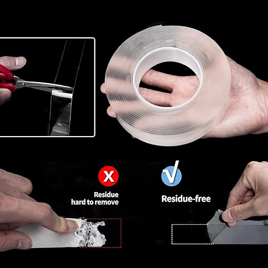 Art3d Nano Double Sided Tape (2 Rolls of 3 Meters), Multipurpose Clear Foam Tape for Carpets/Paste Items/Photo Frames/DIY Wall Mounting, 300x1.1x0.3cm