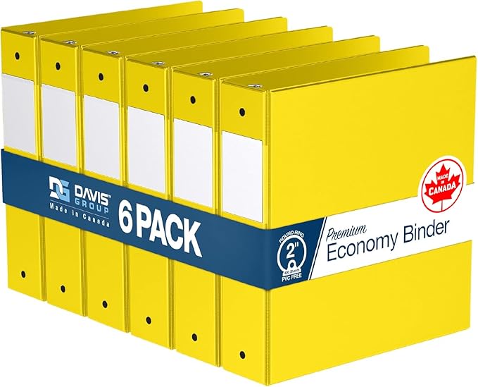 Premium Economy 6-Pack 3-Ring Binders for School or Office, Round-Ring Binders, 2 Inch, Yellow