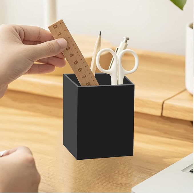 2 Pack Acrylic Pen Pencil Holder, Black Makeup Brush Holder Cup Storage Office Desktop Desk Table Stationery Organizer