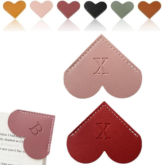 Personalized Leather Heart Bookmark, 26 Letters Customized Corner Book Mark for Reading Women, Book Marker with Initials，Cute Gifts (Red+Light Pink, X)