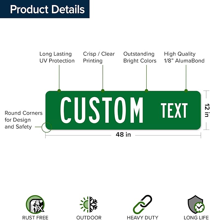 Custom Street Sign, Road Sign, Address Sign, 8 Colors, Reflective Option, Mounting Options, 12x48 Inch, Thick Rust-Free AlumaBond, USA Made by My Sign Center, (Classic)