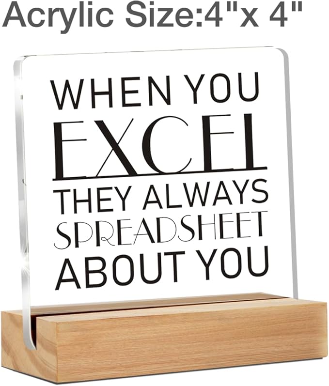 Funny Spreadsheet Gift, Humorous Office Quote Present for Accountants, When You Excel Clear Desk Decorative Sign With Wooden Stand for Office Desk Table Shelf