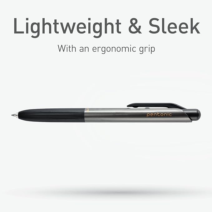 Pentonic GR-T Retractable Gel Pens, 10 Count, Black Ink, 0.7 mm Fine Point, Smooth Writing For Journaling, Note Taking, Office & School (1002363)