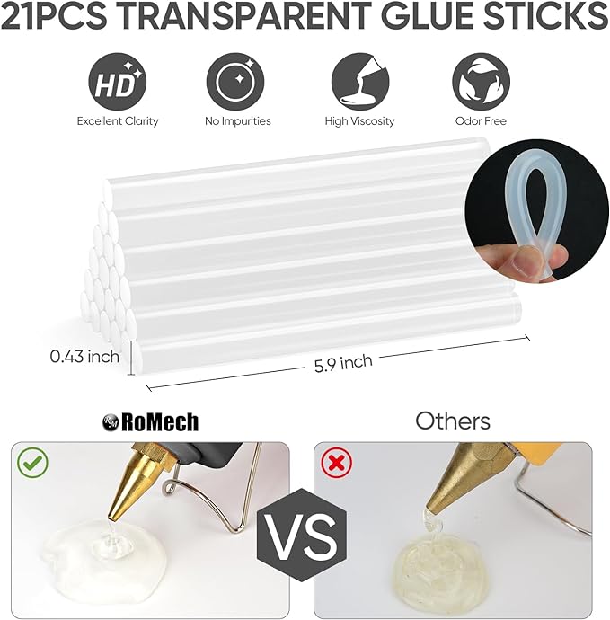 ROMECH Full Size Hot Glue Gun with 60/100W Dual Power and 21 Hot Glue Sticks (7/16"), Fast Preheating Heavy Duty Industrial Gluegun with Storage Case for Crafting, DIY and Repairs (Gray)