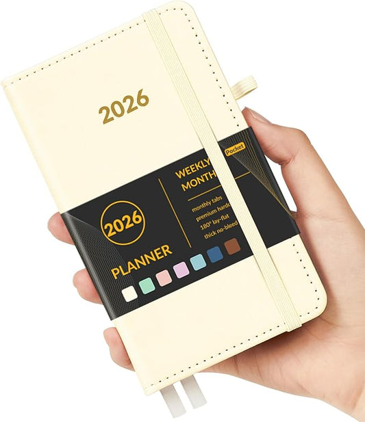Forvencer Pocket Planner 2026, Weekly Monthly Planners with Month Tabs for Purse, 3.5" x 6", Jan 2026-Dec 2026, Cute Small Daily Academic Calendar, Elastic Band, Hardcover Agenda for Women, Teacher