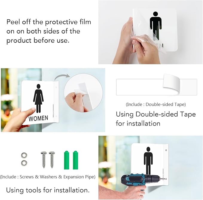 Faittoo Restroom Sign, Bathroom Signs, 4 Pack 6 x 6 Inches Acrylic Sign, for Office or Business Bathroom and Toilet Door or Wall Decor, Indoor Outdoor Use (Men and women Set)