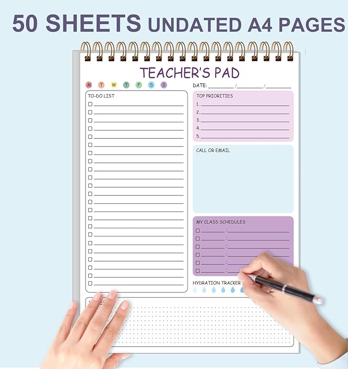 Teacher Notepad - A4 Teacher To Do List Notepad, Spiral Checklist Notebook Organizer for Teachers Notes Task Appointment, Teacher Appreciation Gifts, 8'' x 11'', Purple