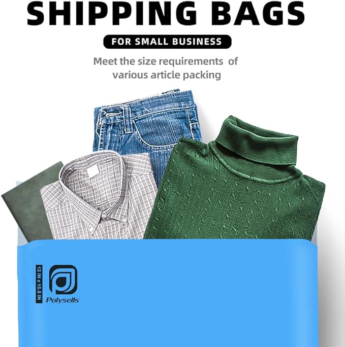 POLYSELLS 100 pcs 12x15.5 Inches Blue Poly Mailers Shipping Envelopes, Strong Adhesive Sealing, Waterproof, and Tear-resistant Postal Mailing Bags for Clothing, Books, and Accessories