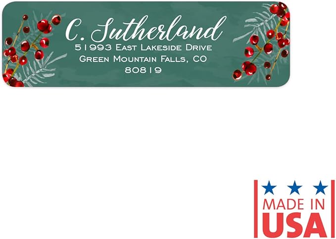 Pine and Berry Rolled Address Labels/Roll of 500 Personalized Return Address Labels/Designer Return Address Stickers in Elegant Plastic Dispenser