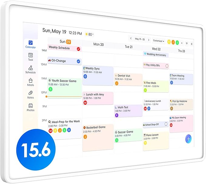 Digital Calendar, 15.6 Inch Wall Planner Electronic Calendar & Chore Chart, Smart Touchscreen Interactive Display for Family Schedules, Great for Organizing Your Routines, Wall & Desk Mountable White