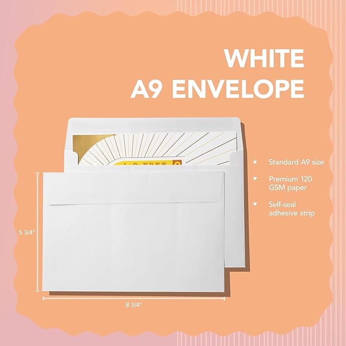Pack It Chic - 5.75” X 8.75” Envelopes (250 Count) White A9 Peel-and-Stick Envelopes for Photos, Letters, Invitations, Weddings, Announcements, and Holidays - 5 3/4" X 8 3/4"
