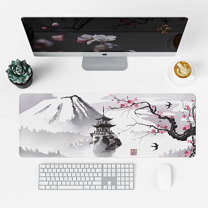 ETZ Japanese Cherry Blossom Mouse Pad (31.5 × 11.8 × 0.12 inch) Extended Large Mouse Mat Desk Pad, Stitched Edges Mousepad,Non-Slip Rubber Base,Gaming Mouse Pad,Office & Home.