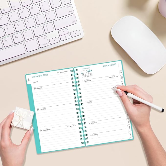 2026 Pocket Planner/Calendar - 2026 Planner from January 2026 - December 2026, Planner 2026 with 12 Tabs, Twin-Wire Binding, Inner Pocket, 3.75" x 6.75, Teal