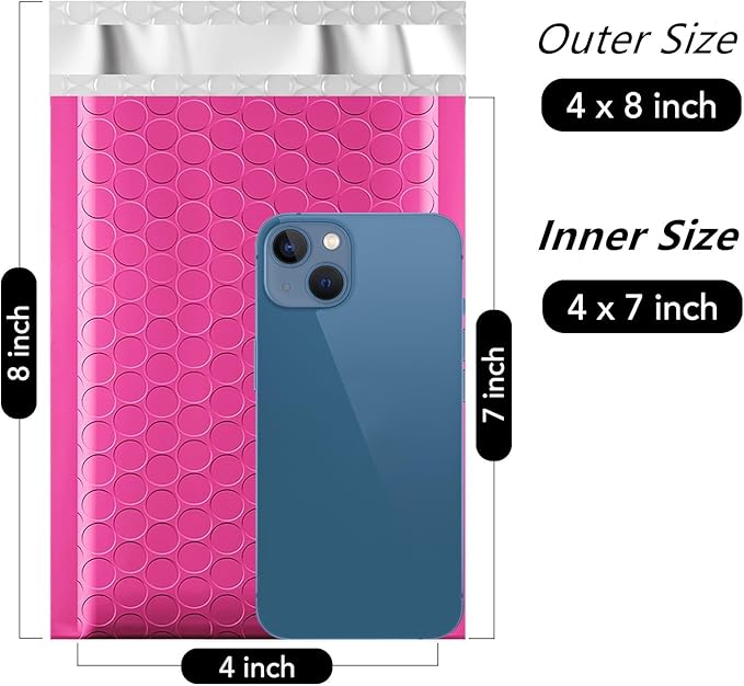 Fuxury Bubble Mailers 4x8" 800 Pack Pink Bubble Mailers Usable Size 4x7” Small Padded Envelopes Waterproof Mailing Envelopes Bubble Padded