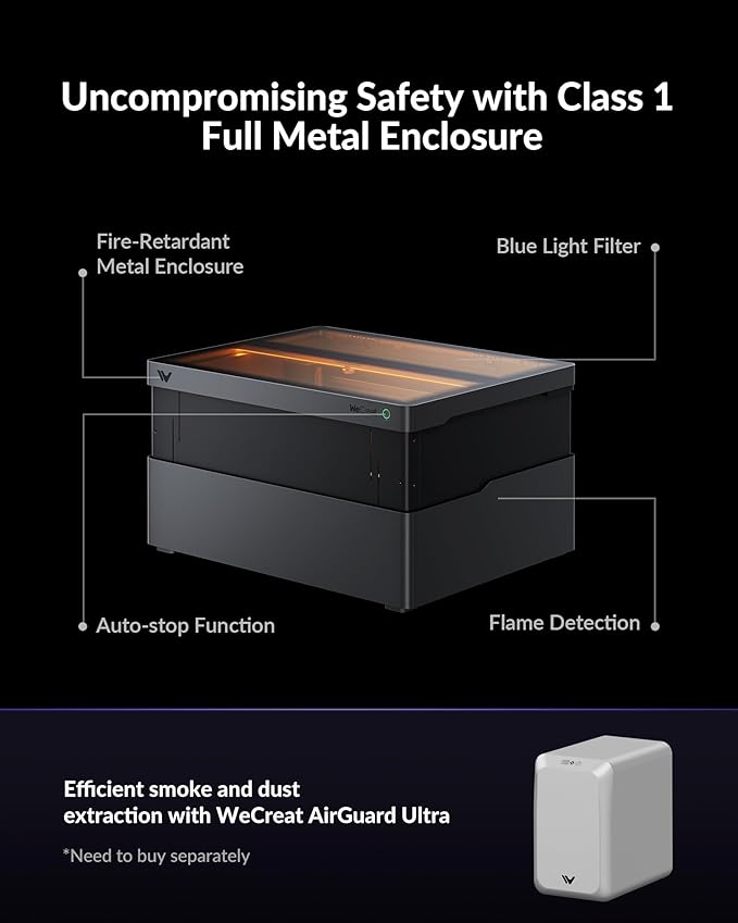 WECREAT Vision Pro 45W Laser Cutter and Engraver with Air Assist, HD Camera & Auto-Lifting, Laser Cutter Cuts 1” Wood, Full Enclosure Laser Engraving Machine for Wood and Metal, Acrylic, Leather etc