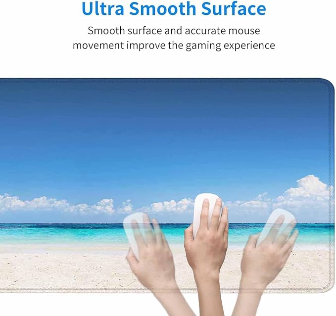 Gaming Mouse Pad, XXL Extended Computer Keyboard Long Mouse Mat, Large Desk Pad for Office Laptop, Non-Slip Rubber Base with Stitched Edge Mousepad, 31.5X11.8 inch Tropical Palm Sea and Beach
