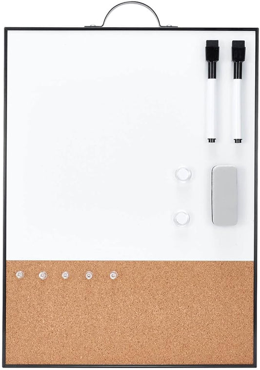 TSJ OFFICE Small Whiteboard Cork-Board - 16" X 12" Portable Aluminum Black Framed Magnetic Dry Erase Board, Small Bulletin Cork Board with Holder for Office, Home and School