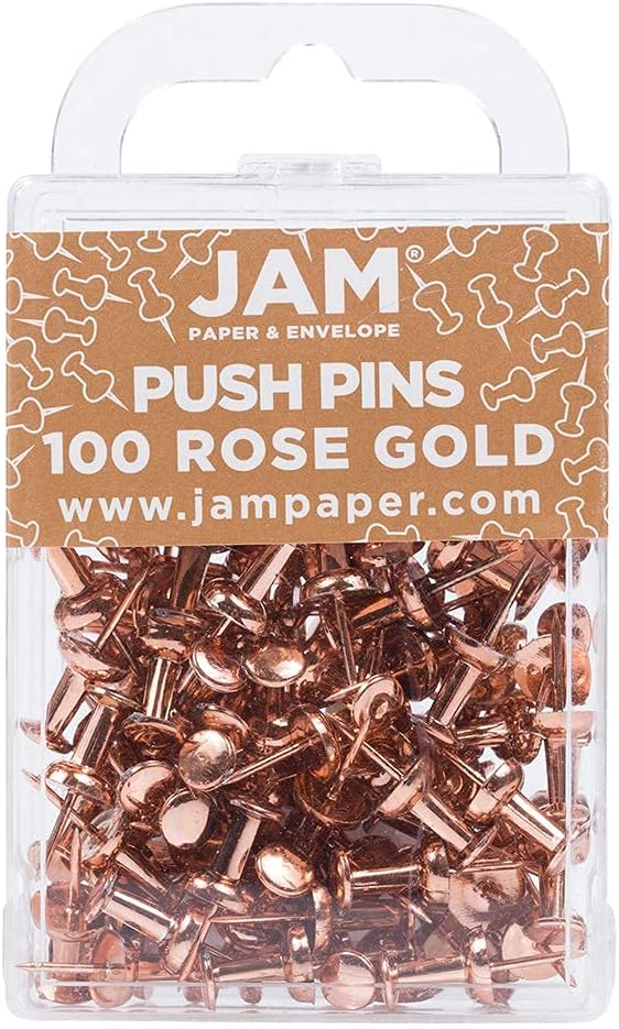 JAM PAPER Colorful Push Pins - Rose Gold Pushpins - 100/Pack