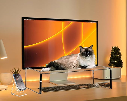 Clear Acrylic Monitor Stand Riser 20", Laptop Keyboard Cover cat Proof, Keyboard Protector Anti-Cat Prevent Cats from Touching Keyboard, Clear Monitor Riser for Keyboard Storage