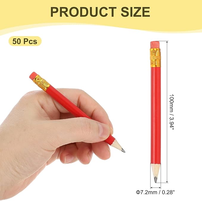 MECCANIXITY Golf Pencils with Erasers, 4" HB Mini Half Pencils Pre Sharpened Small Pens for Wedding Bridal Shower Game Office Writing Drawing(Red, Pack of 50)