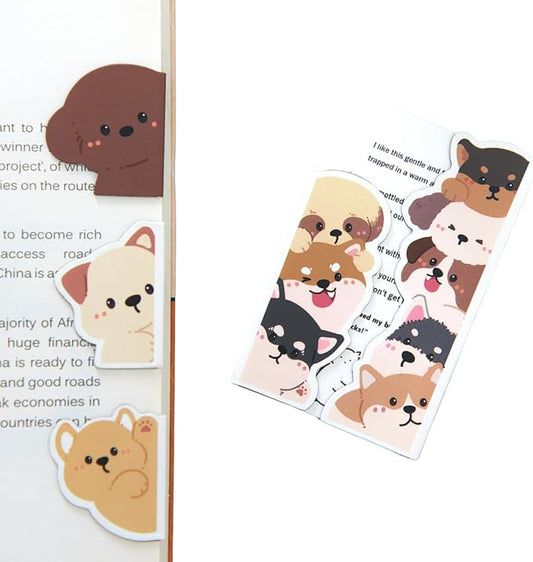 5pcs/Set Cute Magnetic Bookmark, Funny Peeping Dog Book Marker Clip for Teachers, Students, Book Lovers Gifts, Printing on 2 Side (Dog)