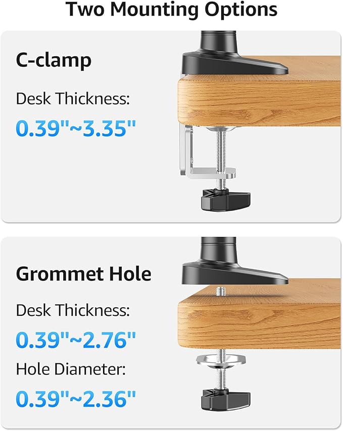 MOUNTUP Single Monitor Desk Mount for 4.4-26.5lbs, Heavy Duty Monitor Arm for 39 37 34 32 27inch, Full-Motion Monitors Stand, Height Adjustable Gas Spring Monitors Arm with C-Clamp＆Grommet Base