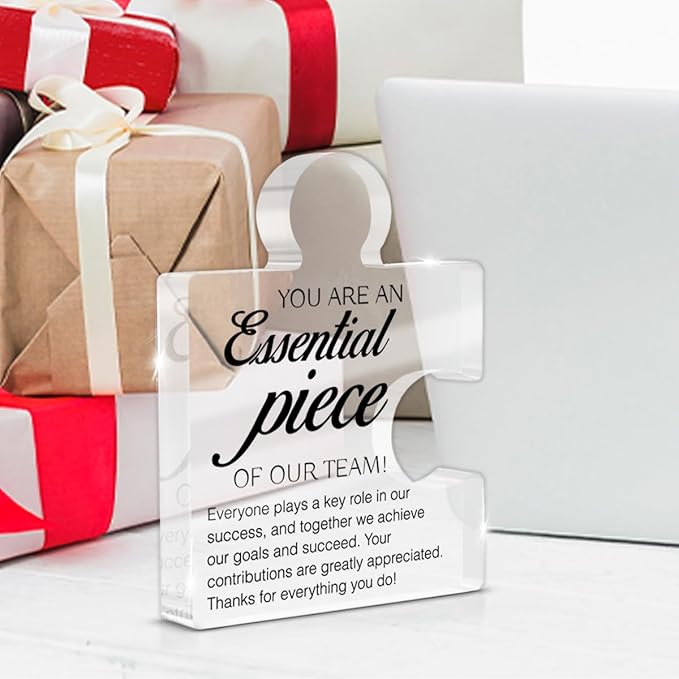 Team Appreciation Gifts Thank You Gift for Coworkers Colleagues Employees, Best Team Ever Gifts You Are an Essential Piece Acrylic Puzzle Piece Plaque Office Decor