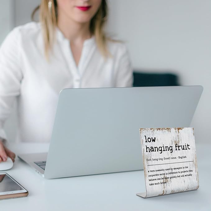 Funny Desk Signs for Work Office, Low Hanging Fruit Definition Desk Sign,Humor Work Office gifts, Office Desk for Colleague Coworker Work bestie Friend, Office Humor Decor Sign Plaque XB294
