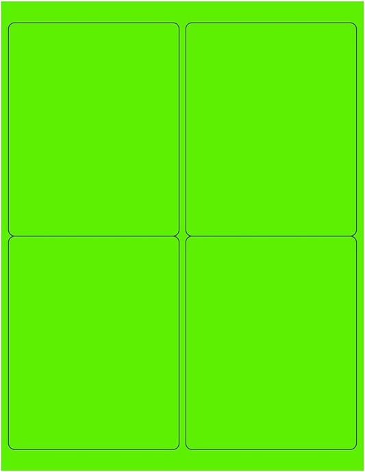8-1/2 x 11 Neon Color High Light Fluorescent Labels for Laser & Inkjet Printer (Green Fluorescent, 4 x 5-4 Per Page | 100 Labels)