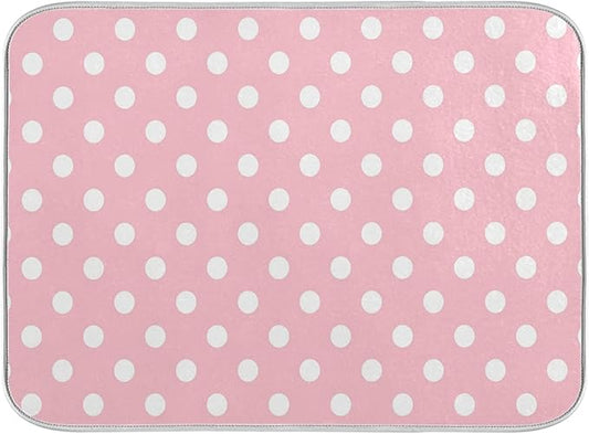 Pink White Polka Dot Dish Drying Mat for Kitchen Counter 18 x 24 Inch Absorbent Microfiber Valentines Dry Dishes Rack Mats Drainer Mat Dish Drying Pad for Countertops Decor