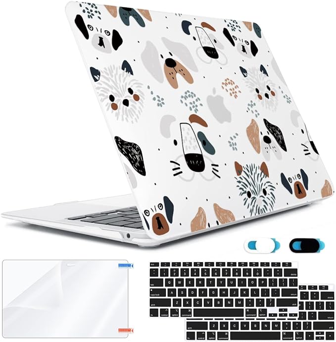 Compatible with MacBook Air 13 inch Case 2022 2021 2020-2018 Release M1 A2337 A2179 A1932 with Touch ID, Hard Print Case + Keyboard Skin + Webcam Cover + Screen Protector, Funny Dog