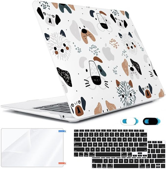 Compatible with MacBook Air 13 inch Case 2022 2021 2020-2018 Release M1 A2337 A2179 A1932 with Touch ID, Hard Print Case + Keyboard Skin + Webcam Cover + Screen Protector, Funny Dog