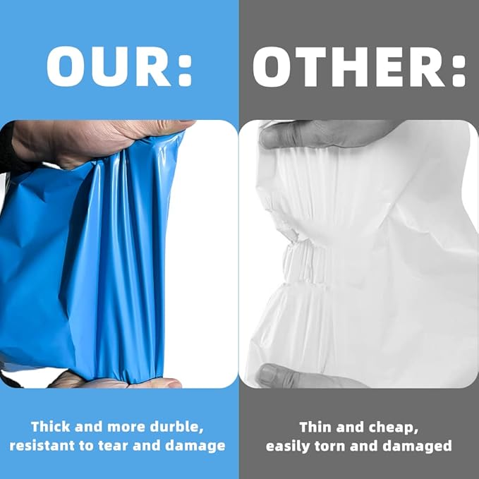 POLYSELLS 200 pcs 9x12 Inches Blue Poly Mailers Shipping Envelopes, Strong Adhesive Sealing, Waterproof, and Tear-resistant Postal Mailing Bags for Small Business, Clothes, Non-Fragile Items