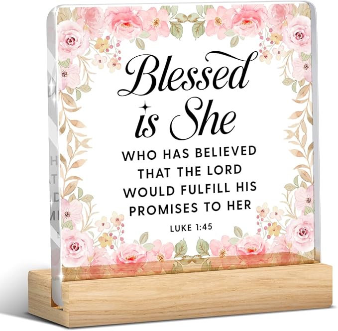 Pink Religious Gifts Christian Decor Inspirational Bible Verses Sign Scripture Acrylic Sign Plaque Table Decorations for Home Office Bedroom