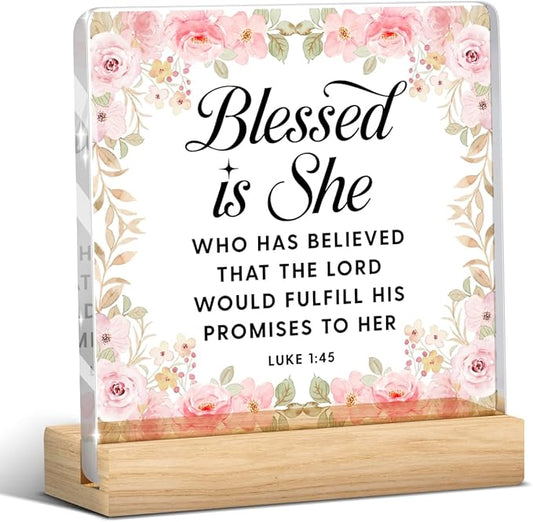 Pink Religious Gifts Christian Decor Inspirational Bible Verses Sign Scripture Acrylic Sign Plaque Table Decorations for Home Office Bedroom