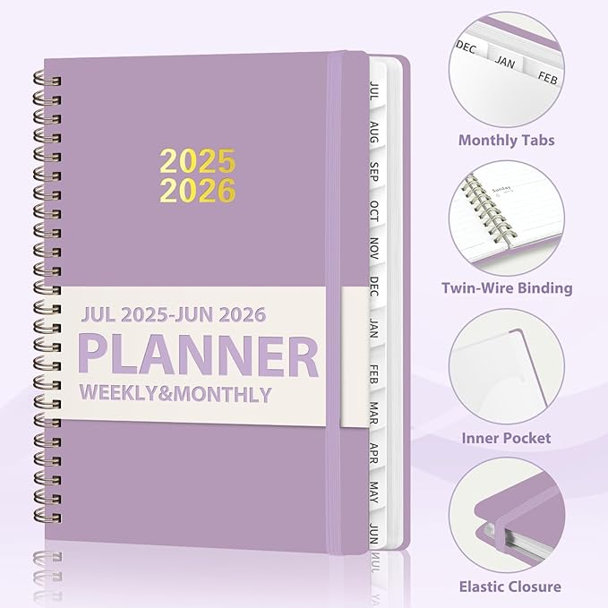 Planner 2025-2026, Weekly and Monthly Calendar Academic Planner (July 2025 - June 2026), Hardcover Teacher School Student Agenda with Tabs, Ideal for School Office Supplies, A5 (6.3" x 8.5")