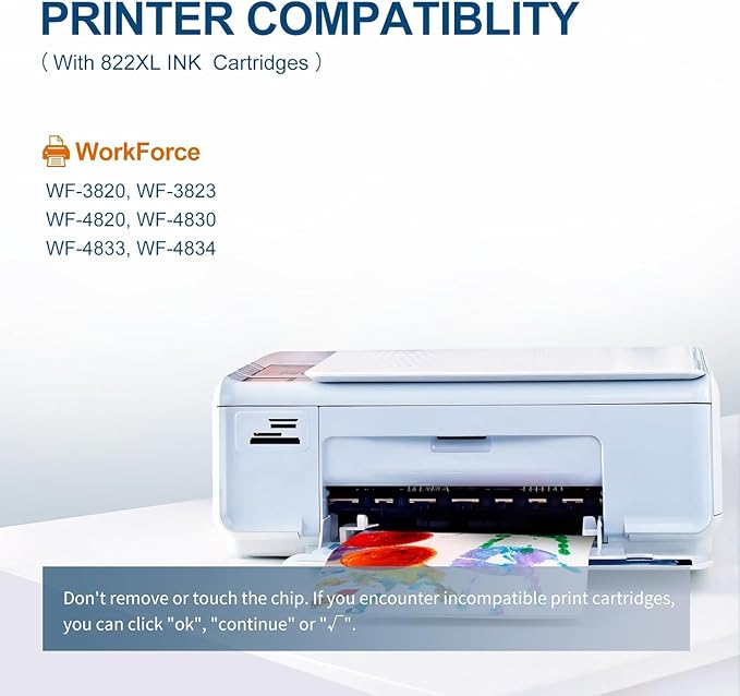 822XL Ink Cartridges Combo Pack Remanufactured Replacement for Epson 822XL Ink Cartridges 822XL Work for Epson WF-3820 Printer WF-4820 WF-4830 WF-4833 WF-3823 WF-4834 (5 Pack)