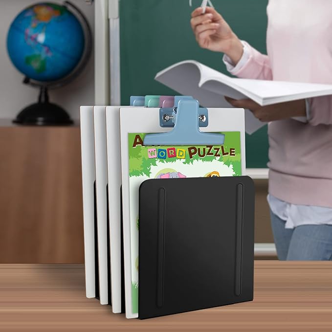 Acrimet 4 Section Vertical Metal File Sorter, Desktop File Organizer, Compact and Efficient Solution for Papers & Folders - Black Color