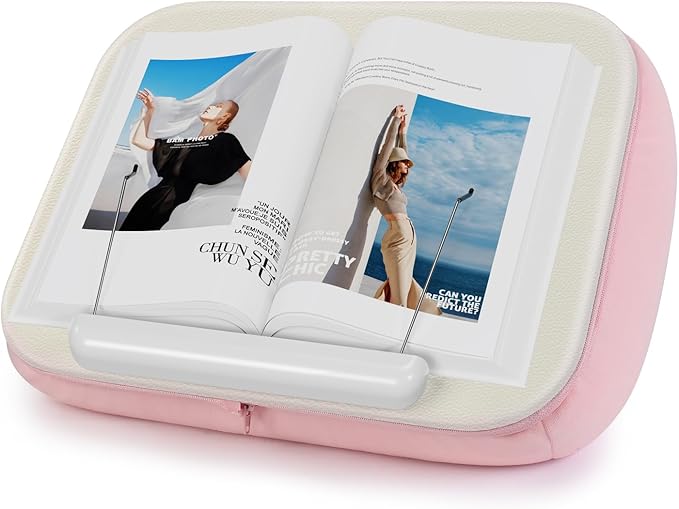 elitehood Book Stand, Comfortable Book Stand with Pillow Pad for Hand Free Reading in Bed, Bed Book Lap Holder - Minimize Neck Strain & Perfect Idea for Book Lovers in Dorm Room or Anywhere, Pink