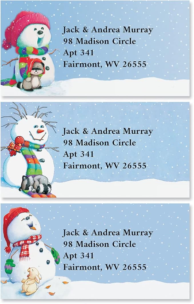 Snowman Delights Personalized Holiday Return Address Labels – Set of 144, Large, Self-Adhesive, Flat-Sheet Labels, by Colorful Images