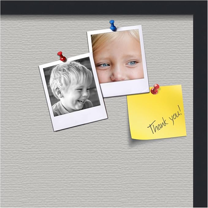 PinPix 24x24 Inch Cork Bulletin Board. This Decorative Framed Pin Board Comes with Light Stone Design and a Satin Black Frame. Ideal for Home Office Decor or Message Board (PinPix-1809)