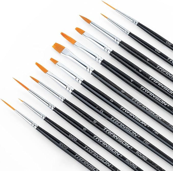 Transon 12pcs Small Detail Painting Brushes for Miniature Model Painting, Suitable for Acrylic Watercolor Gouache Oil Paint