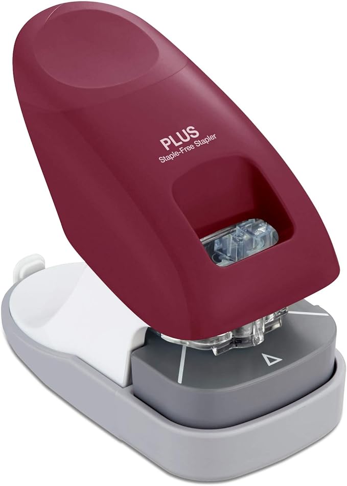 Plus Paper Clinch Desktop Staple-Free Stapler, Wine