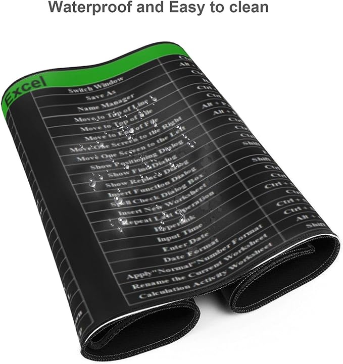 Excel Shortcut Keys Mouse Pad, Computer Word Outlook Command Prompt Extended Large XL Cheat Sheet, Non Slip Rubber Base Stitched Edge Gaming Mousepad, PC Office Keyboard Mat 31.5 X 11.8 Inch