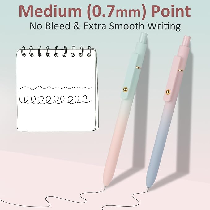 FIOVER Gel Pens, 6 Pcs 0.7mm Comfort Grip Quick Dry Black Ink Pens Fine Point Smooth Writing Pens, Cute Office Back to School Supplies Gifts for Women (6PCS Gradient Black Ink)