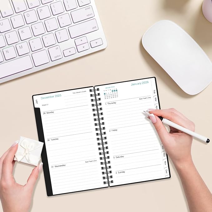 2026 Pocket Planner/Calendar - 2026 Planner from January 2026 - December 2026, Planner 2025 with 12 Tabs, Twin-Wire Binding, Inner Pocket, 3.75" x 6.75, Black