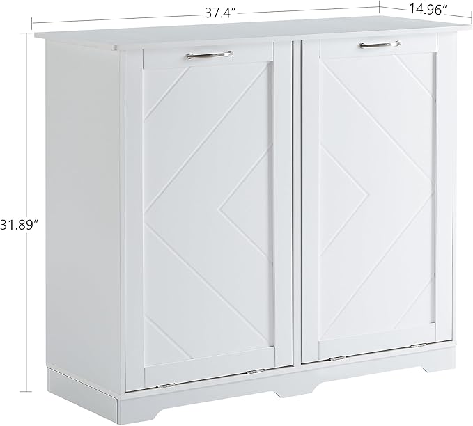 VECELO Double Tilt Out Kitchen Trash Bin Cabinet Dog Proof Garbage Can with Wood Holder Free Standing Recycling, White